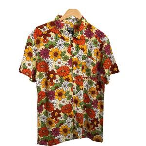 Massive Men's Short Sleeve Shirt Floral Retro Daisy Print  Groovy Size Large